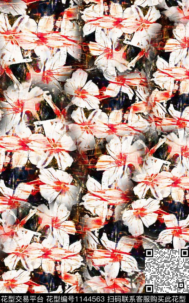 肌理笔触花卉数码印花华亿平台下载（图片编号: 1144563） - 瓦栏（Walan）
