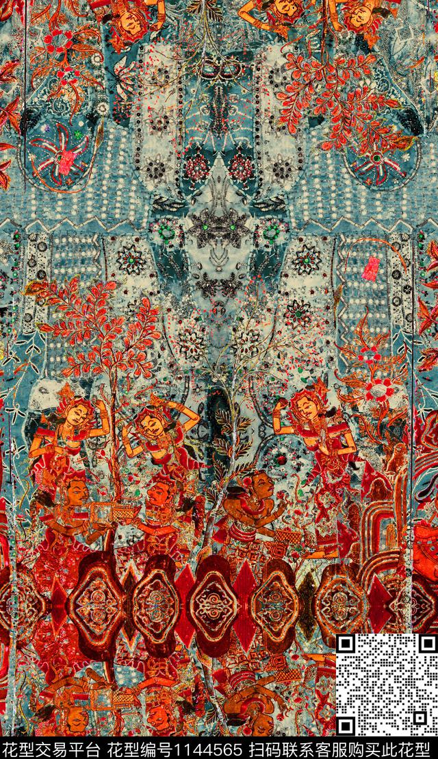 定位花中老年民族风数码印花华亿平台下载（图片编号: 1144565） - 瓦栏（Walan）