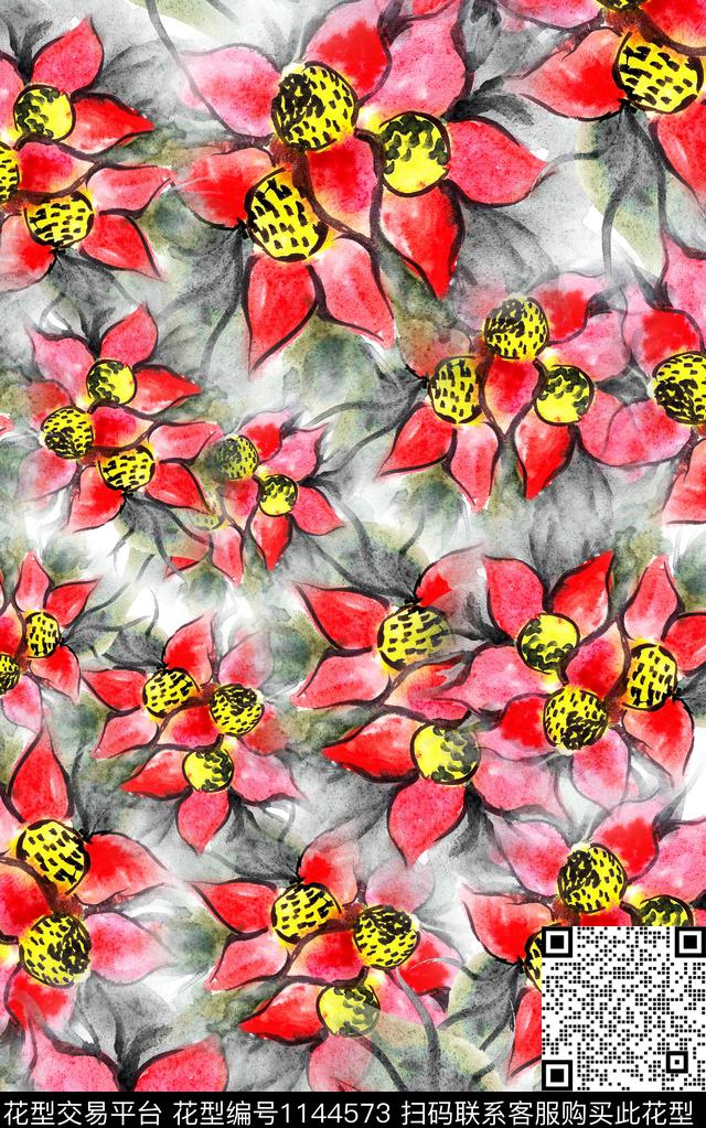 肌理笔触花卉数码印花华亿平台下载（图片编号: 1144573） - 瓦栏（Walan）