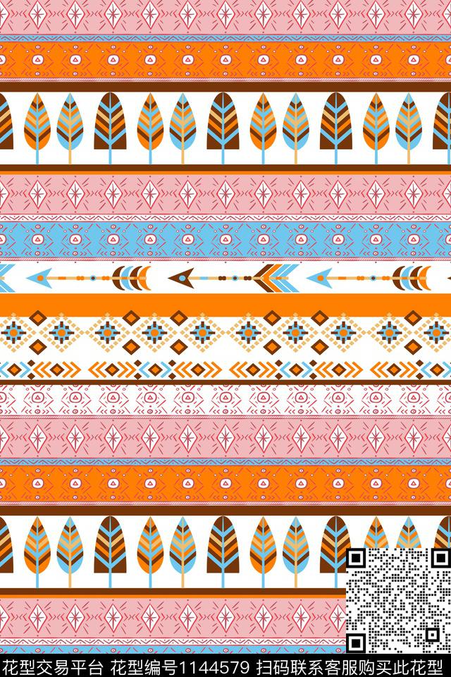 部落风波西米亚黑白条纹传统印花华亿平台下载（图片编号: 1144579） - 瓦栏（Walan）