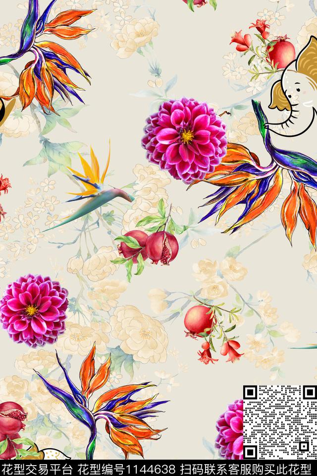 彩底花卉数码华亿平台高档旗袍数码印花华亿平台下载（图片编号: 1144638） - 瓦栏（Walan）