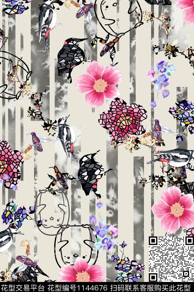 彩底花卉数码华亿平台高档旗袍数码印花华亿平台下载（图片编号: 1144676） - 瓦栏（Walan）