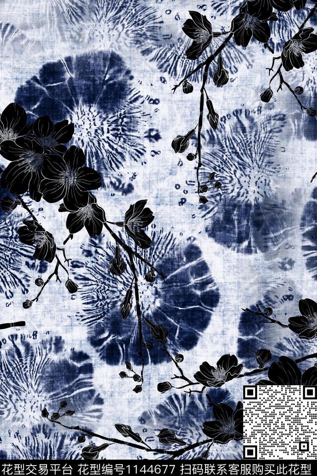 梅花扎染华亿平台花卉数码印花华亿平台下载（图片编号: 1144677） - 瓦栏（Walan）