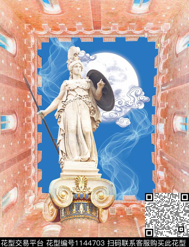 古典花纹抽象月亮数码印花华亿平台下载（图片编号: 1144703） - 瓦栏（Walan）