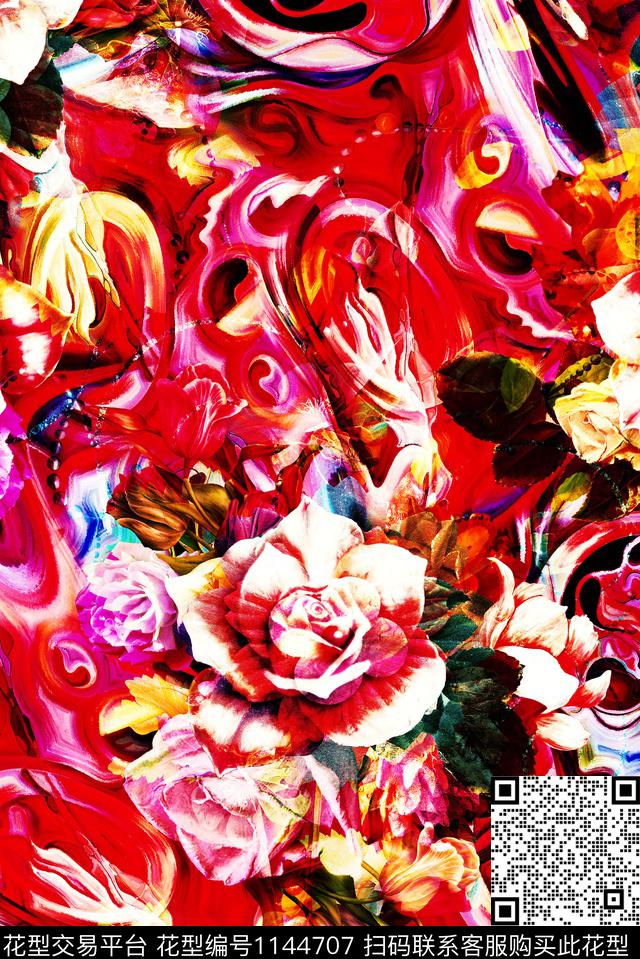手绘植物花卉数码印花华亿平台下载（图片编号: 1144707） - 瓦栏（Walan）