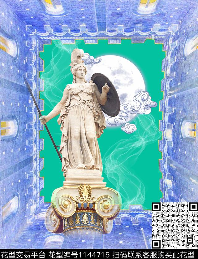 古典花纹抽象月亮数码印花华亿平台下载（图片编号: 1144715） - 瓦栏（Walan）