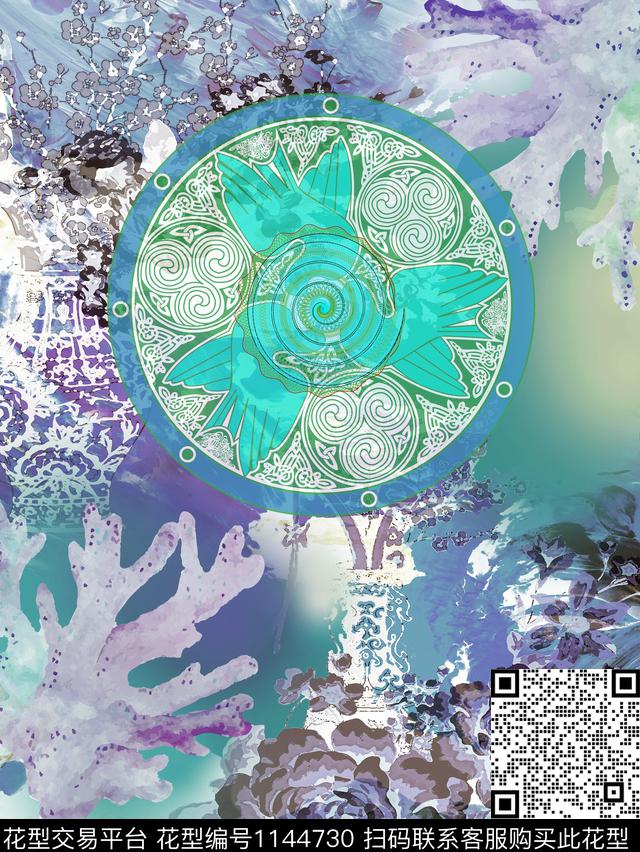 古典花纹抽象迷彩数码印花华亿平台下载（图片编号: 1144730） - 瓦栏（Walan）