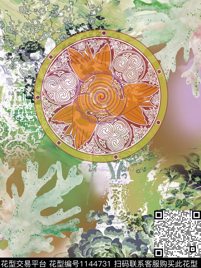 古典花纹抽象迷彩数码印花华亿平台下载（图片编号: 1144731） - 瓦栏（Walan）