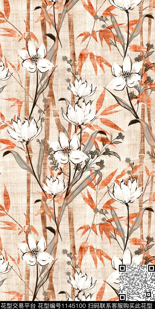 抽象大牌风民族花卉数码印花华亿平台下载（图片编号: 1145100） - 瓦栏（Walan）