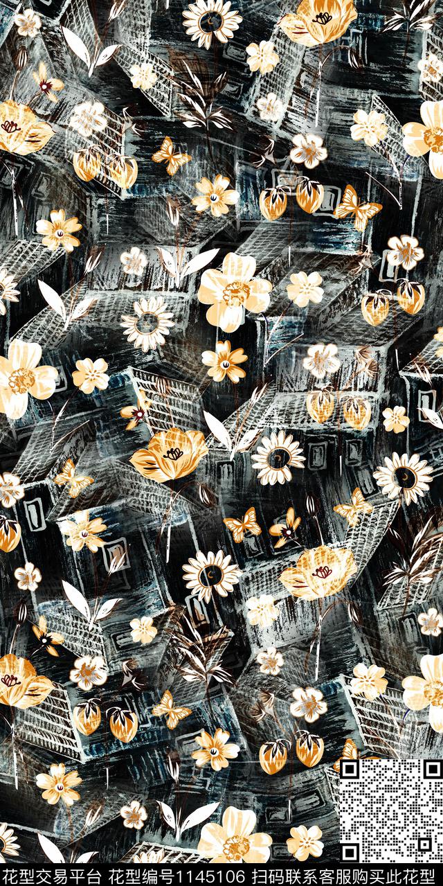 抽象大牌风民族花卉数码印花华亿平台下载（图片编号: 1145106） - 瓦栏（Walan）