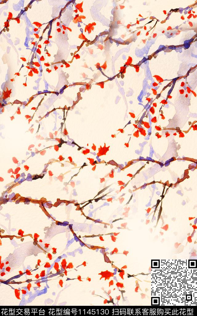 肌理笔触棉麻数码印花华亿平台下载（图片编号: 1145130） - 瓦栏（Walan）