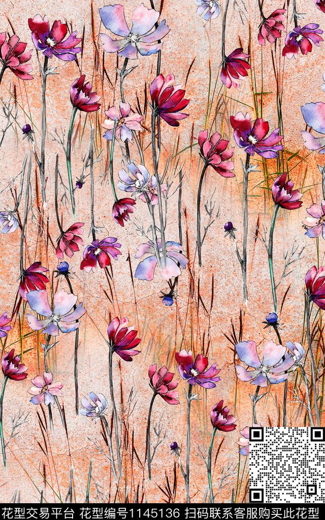 肌理笔触棉麻数码印花华亿平台下载（图片编号: 1145136） - 瓦栏（Walan）