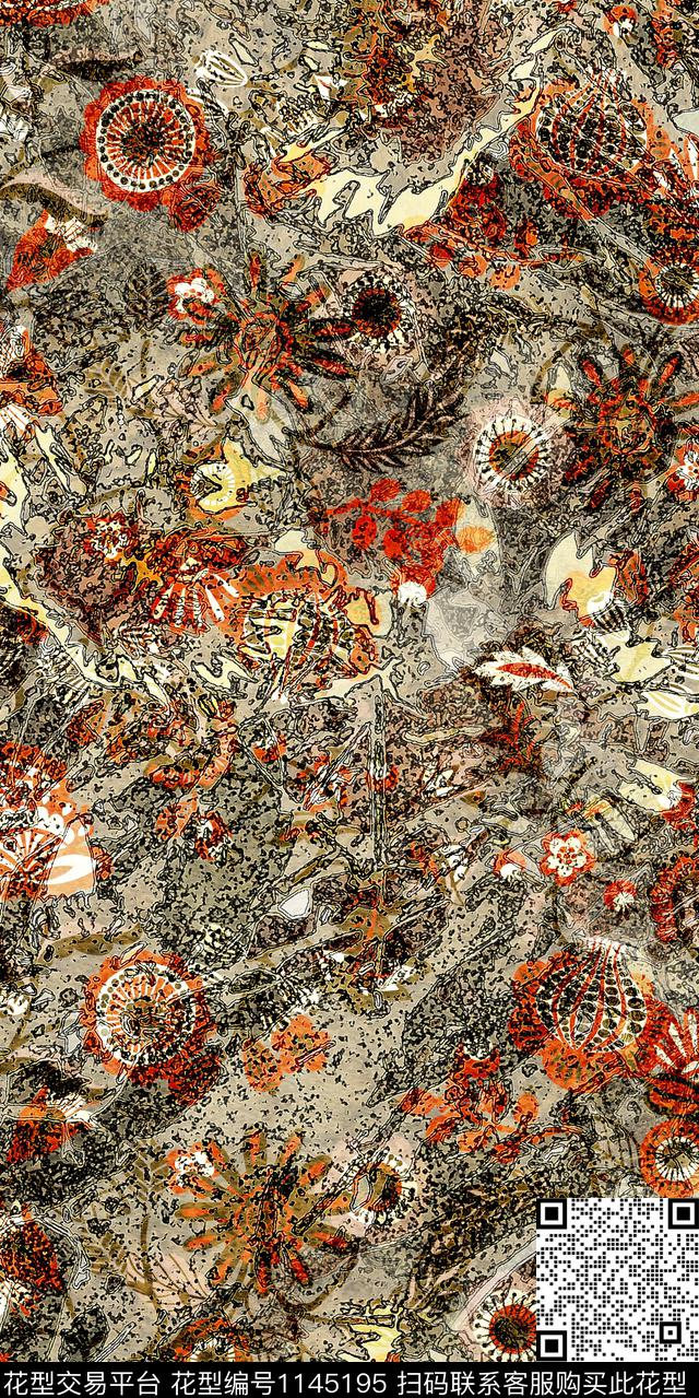 抽象大牌风复古数码印花华亿平台下载（图片编号: 1145195） - 瓦栏（Walan）