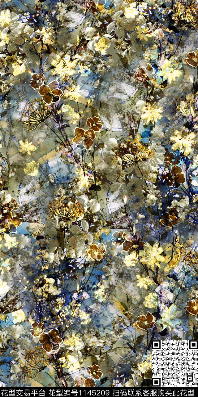 抽象大牌风复古数码印花华亿平台下载（图片编号: 1145209） - 瓦栏（Walan）