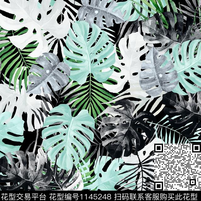 水彩数码华亿平台龟背竹数码印花华亿平台下载（图片编号: 1145248） - 瓦栏（Walan）