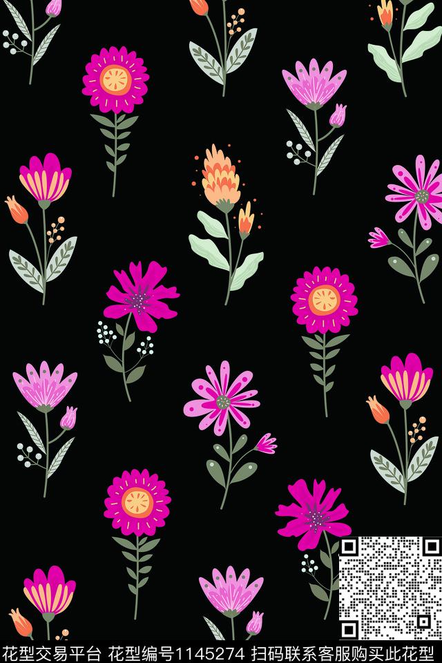 小碎花可爱简笔画数码印花华亿平台下载（图片编号: 1145274） - 瓦栏（Walan）