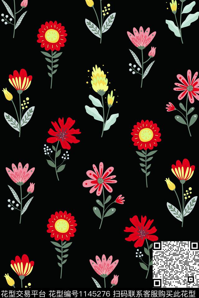 小碎花可爱简笔画数码印花华亿平台下载（图片编号: 1145276） - 瓦栏（Walan）