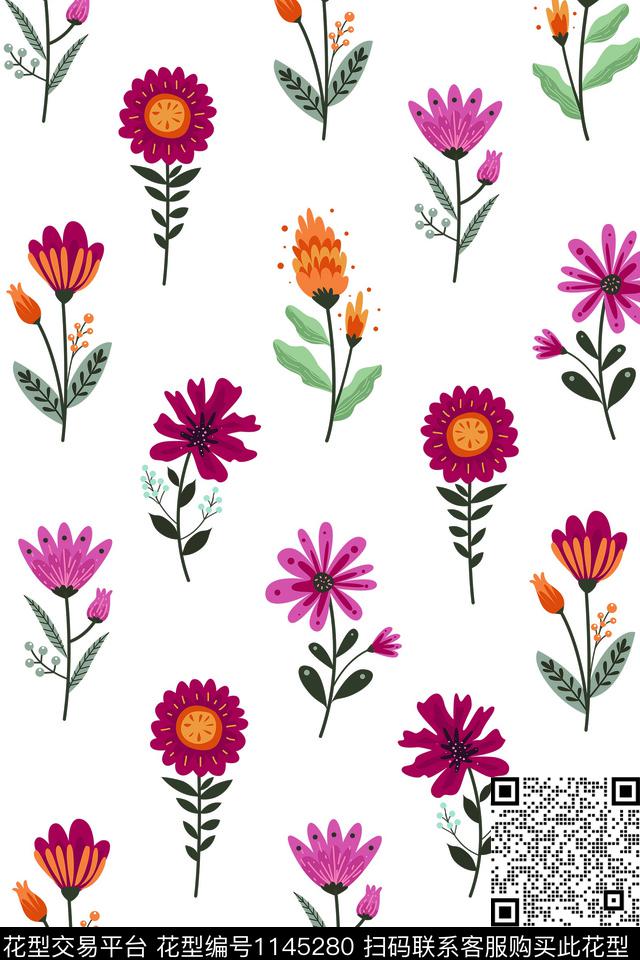 小碎花可爱简笔画数码印花华亿平台下载（图片编号: 1145280） - 瓦栏（Walan）