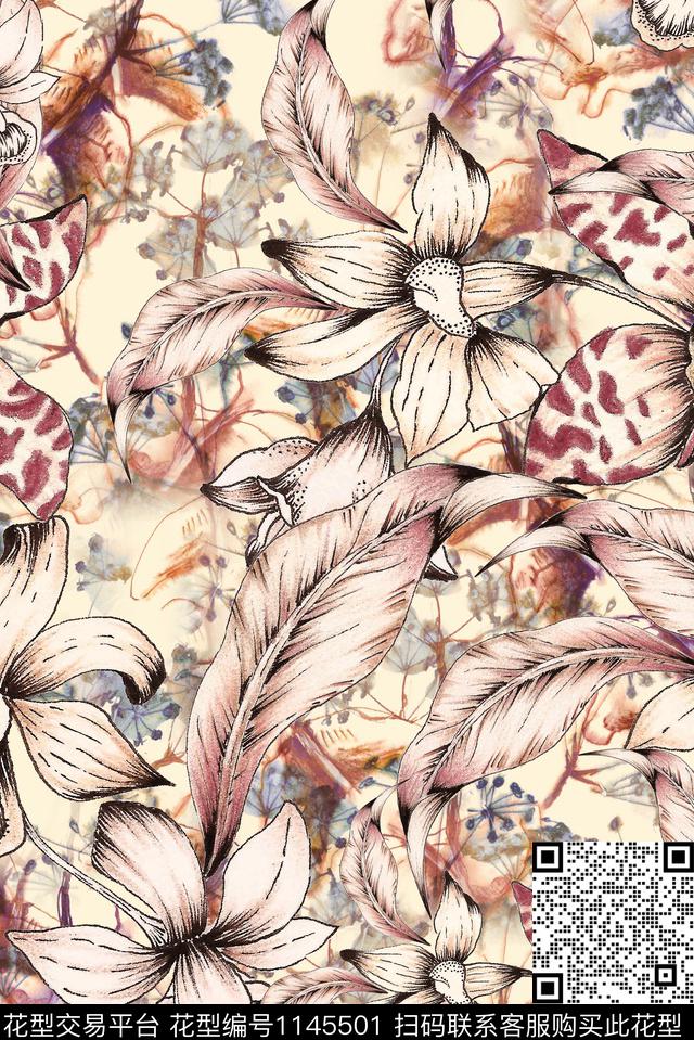 抽象秋冬华亿平台肌理数码印花华亿平台下载（图片编号: 1145501） - 瓦栏（Walan）