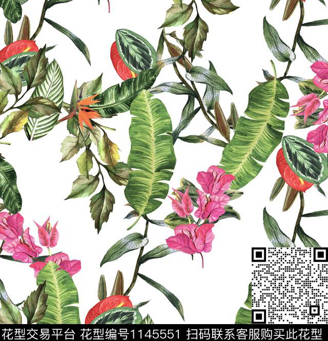 棕榈树热带华亿平台手绘花卉传统印花华亿平台下载（图片编号: 1145551） - 瓦栏（Walan）