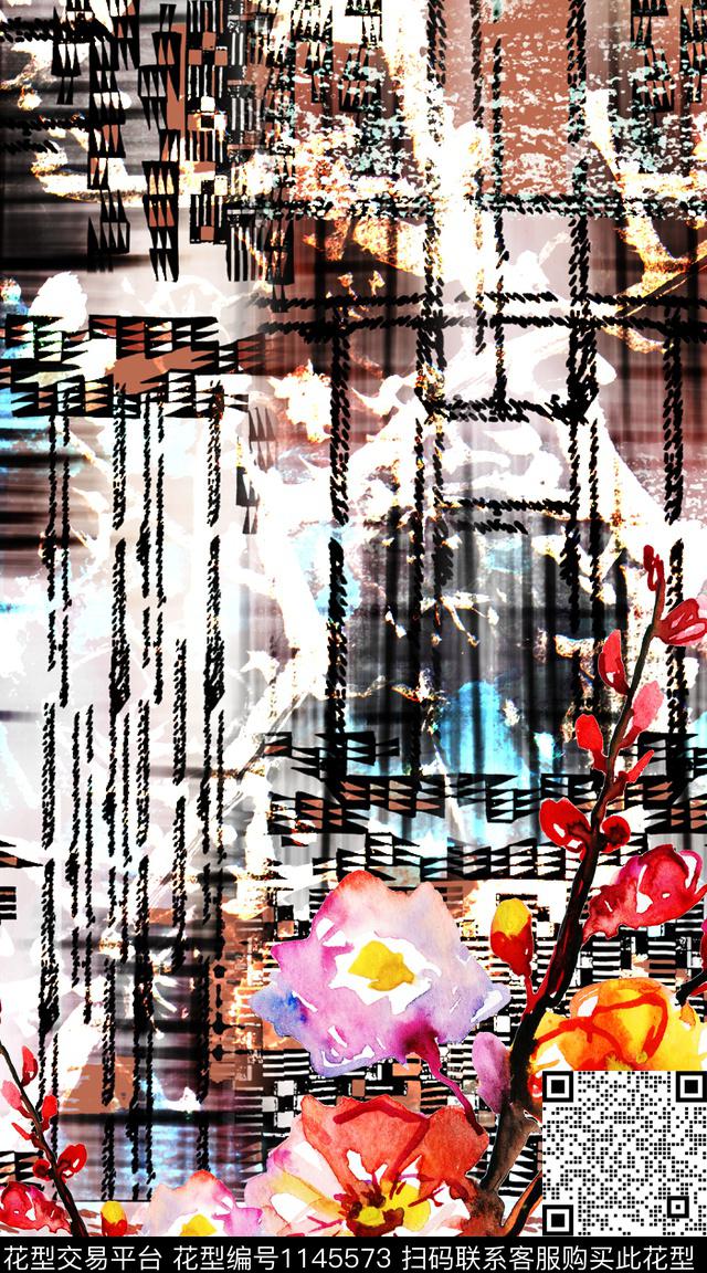 抽象大牌风定位花数码印花华亿平台下载（图片编号: 1145573） - 瓦栏（Walan）