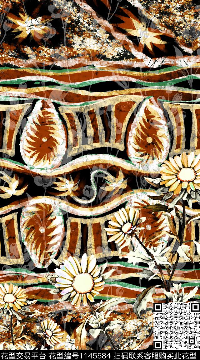 抽象大牌风定位花数码印花华亿平台下载（图片编号: 1145584） - 瓦栏（Walan）