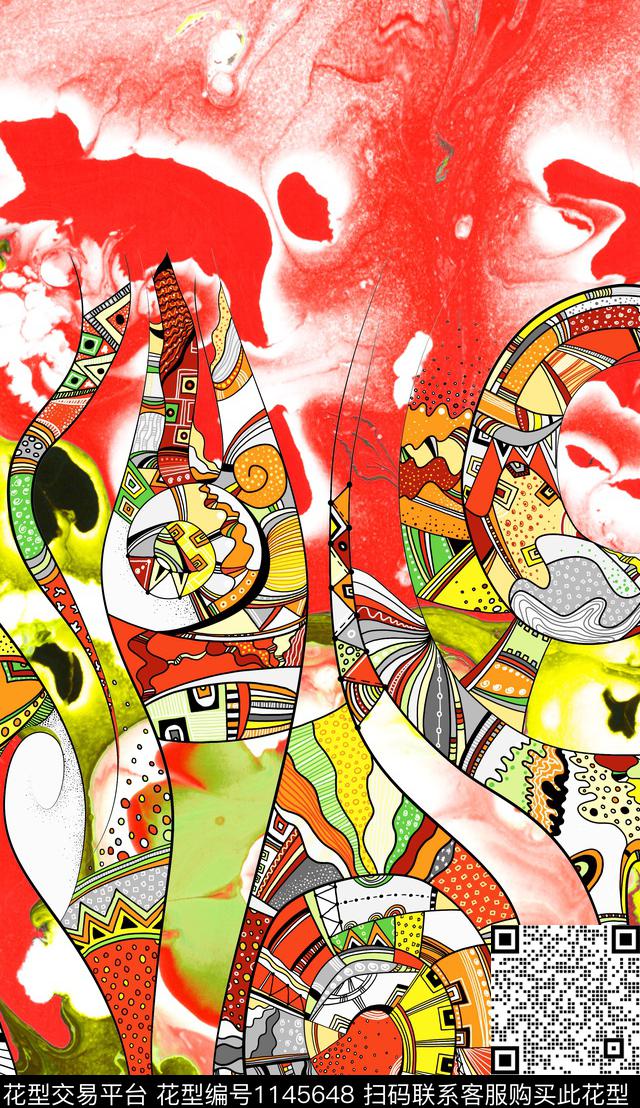 线条肌理定位花数码印花华亿平台下载（图片编号: 1145648） - 瓦栏（Walan）