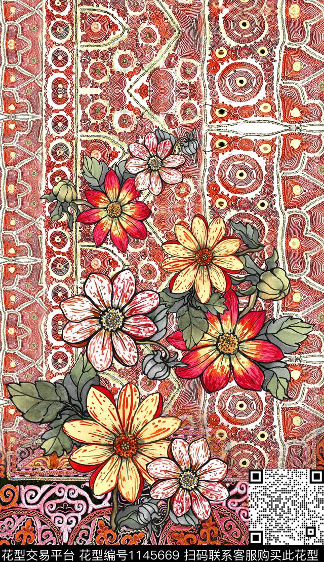 定位花大花花卉数码印花华亿平台下载（图片编号: 1145669） - 瓦栏（Walan）