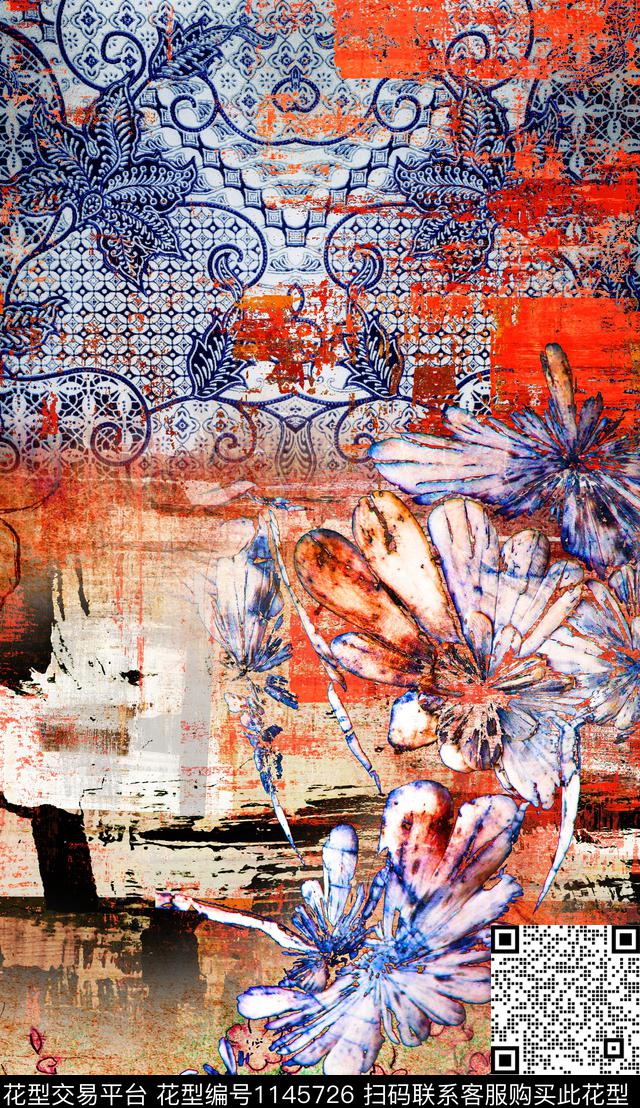 肌理定位花中老年数码印花华亿平台下载（图片编号: 1145726） - 瓦栏（Walan）
