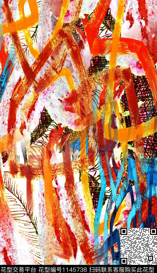 抽象肌理定位花数码印花华亿平台下载（图片编号: 1145738） - 瓦栏（Walan）