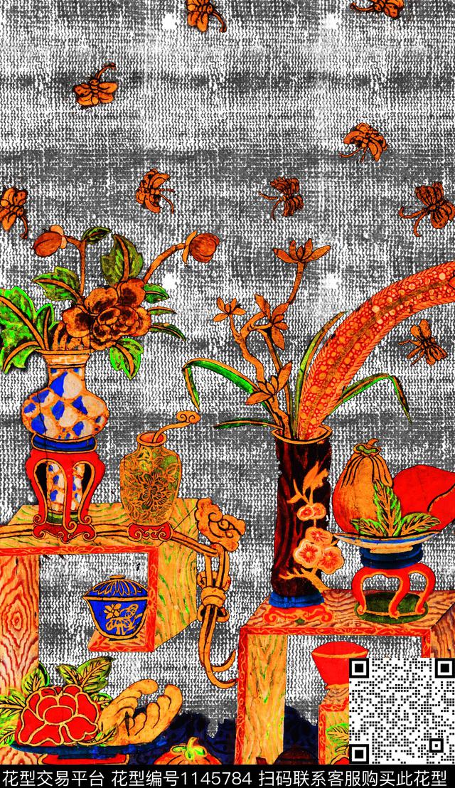 肌理定位花民族风数码印花华亿平台下载（图片编号: 1145784） - 瓦栏（Walan）