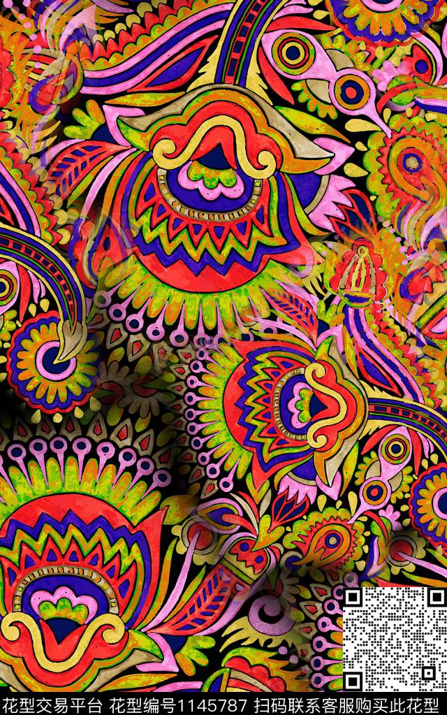 笔触中老年民族风数码印花华亿平台下载（图片编号: 1145787） - 瓦栏（Walan）