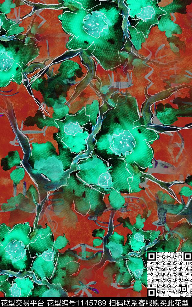 笔触肌理抽象数码印花华亿平台下载（图片编号: 1145789） - 瓦栏（Walan）