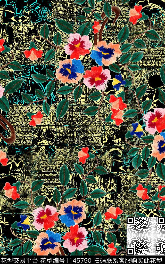 笔触肌理绣花华亿平台数码印花华亿平台下载（图片编号: 1145790） - 瓦栏（Walan）