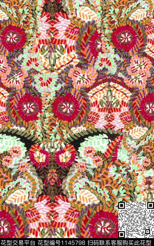 笔触肌理抽象数码印花华亿平台下载（图片编号: 1145798） - 瓦栏（Walan）