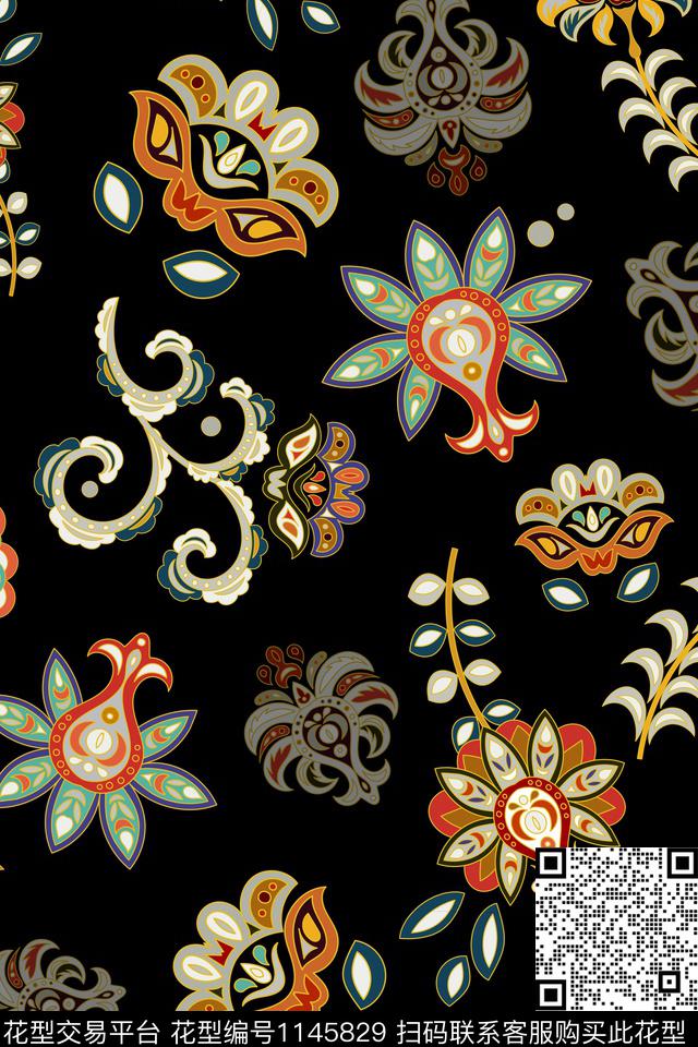 抽象风格化花卉数码印花华亿平台下载（图片编号: 1145829） - 瓦栏（Walan）