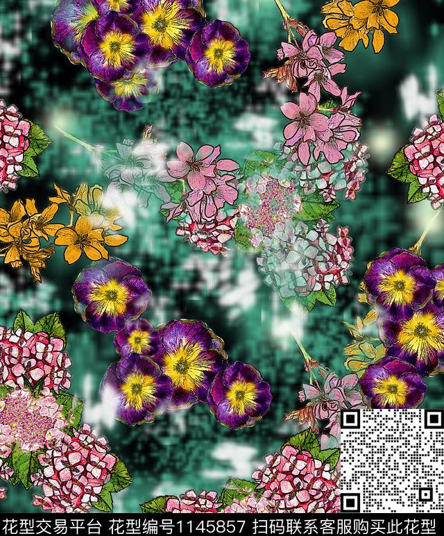 抽象绿植树叶花卉数码印花华亿平台下载（图片编号: 1145857） - 瓦栏（Walan）