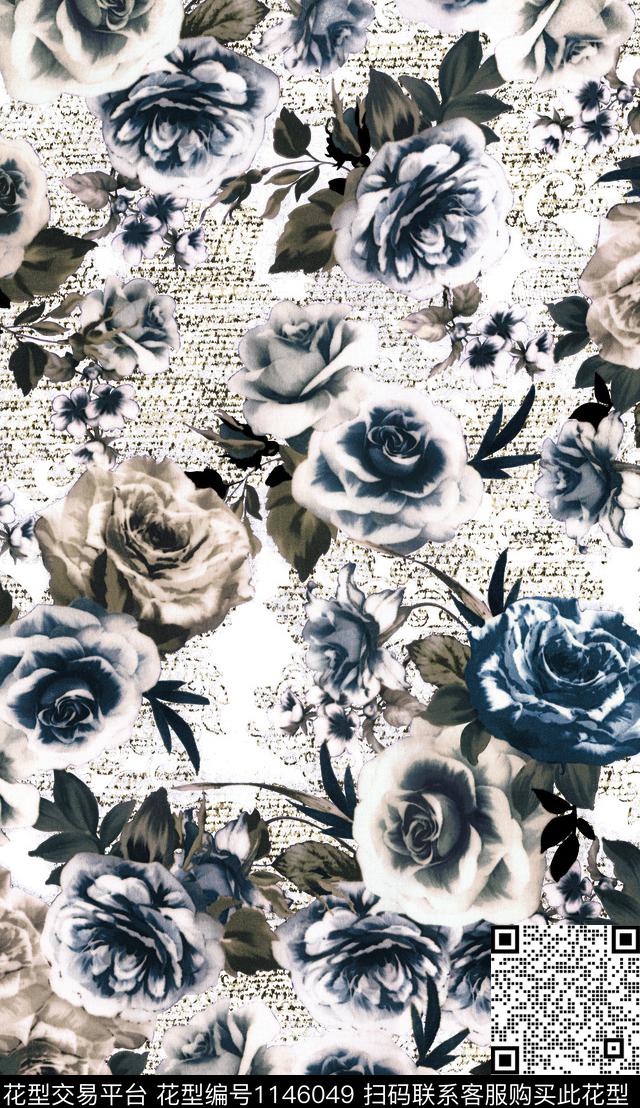 抽象风格化花卉大牌风数码印花华亿平台下载（图片编号: 1146049） - 瓦栏（Walan）