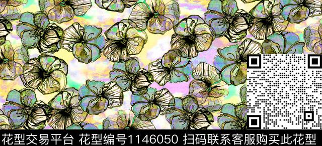 抽象风格化花卉大牌风数码印花华亿平台下载（图片编号: 1146050） - 瓦栏（Walan）