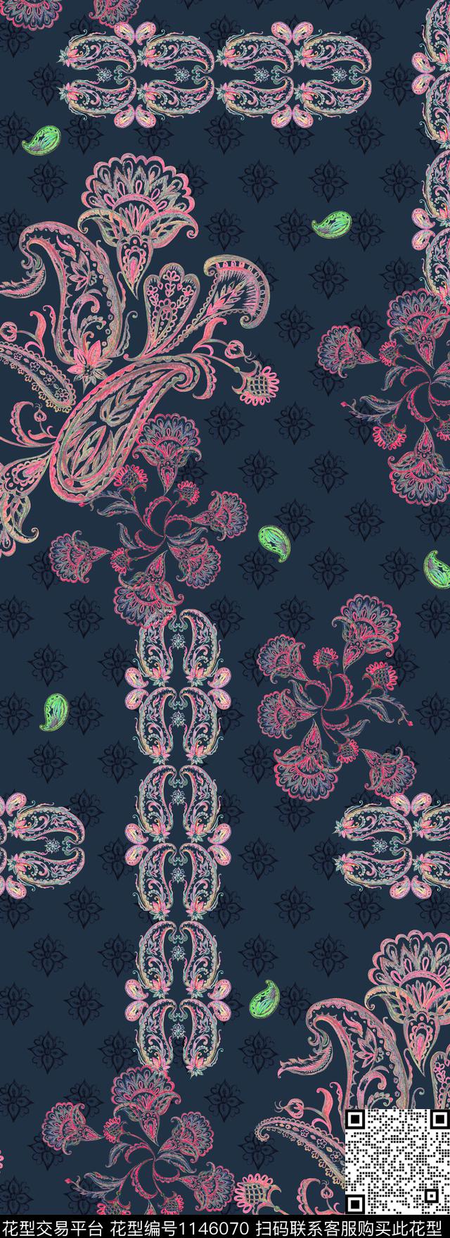 佩斯利休闲民族风数码印花华亿平台下载（图片编号: 1146070） - 瓦栏（Walan）