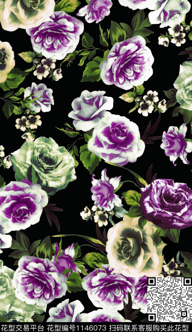 抽象风格化花卉大牌风数码印花华亿平台下载（图片编号: 1146073） - 瓦栏（Walan）