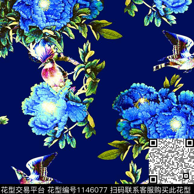 风格化花卉大牌风数码华亿平台数码印花华亿平台下载（图片编号: 1146077） - 瓦栏（Walan）