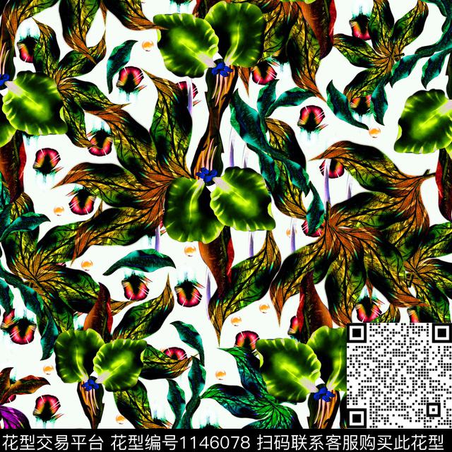 大牌风小碎花绿植树叶数码印花华亿平台下载（图片编号: 1146078） - 瓦栏（Walan）