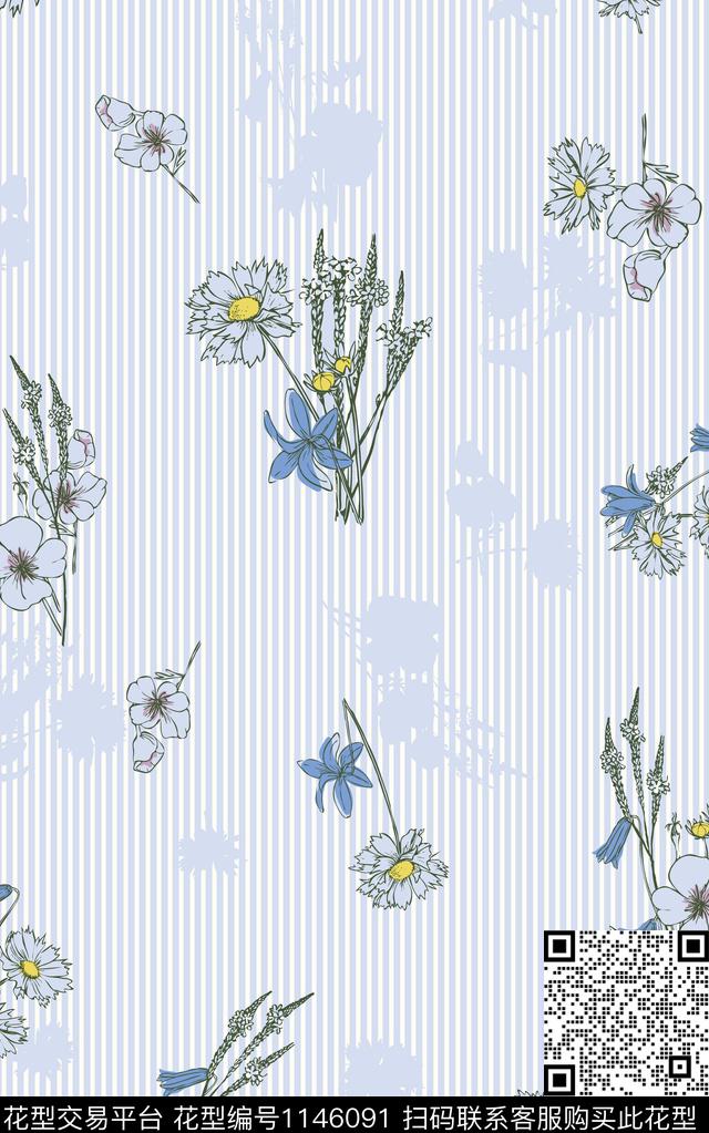 条纹清爽底花卉小碎花传统印花华亿平台下载（图片编号: 1146091） - 瓦栏（Walan）