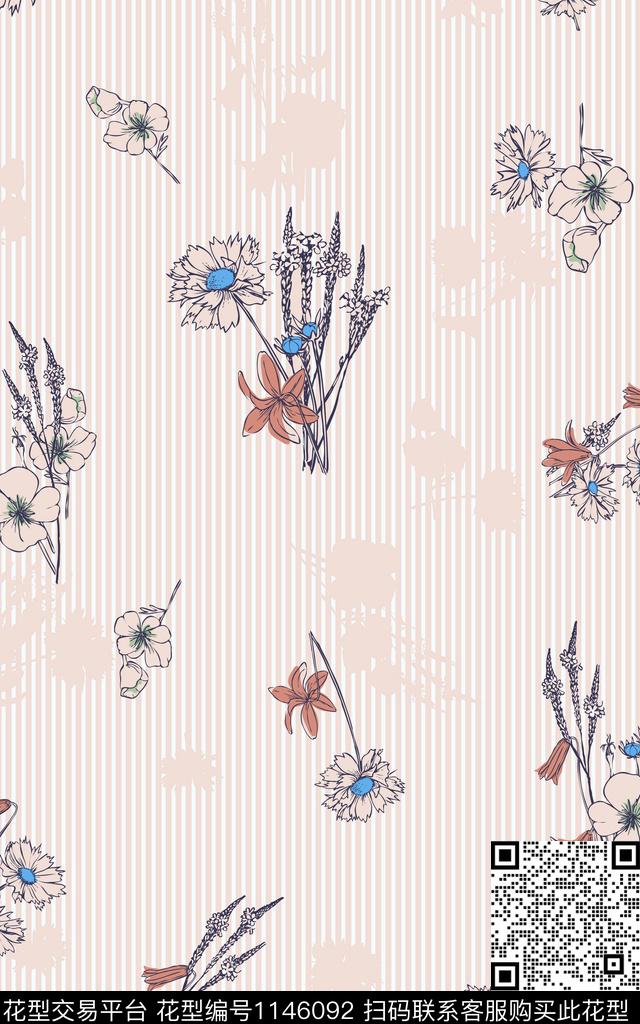 条纹清爽底花卉小碎花传统印花华亿平台下载（图片编号: 1146092） - 瓦栏（Walan）