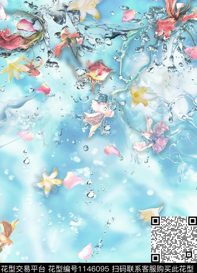 百合玫瑰花水花数码印花华亿平台下载（图片编号: 1146095） - 瓦栏（Walan）