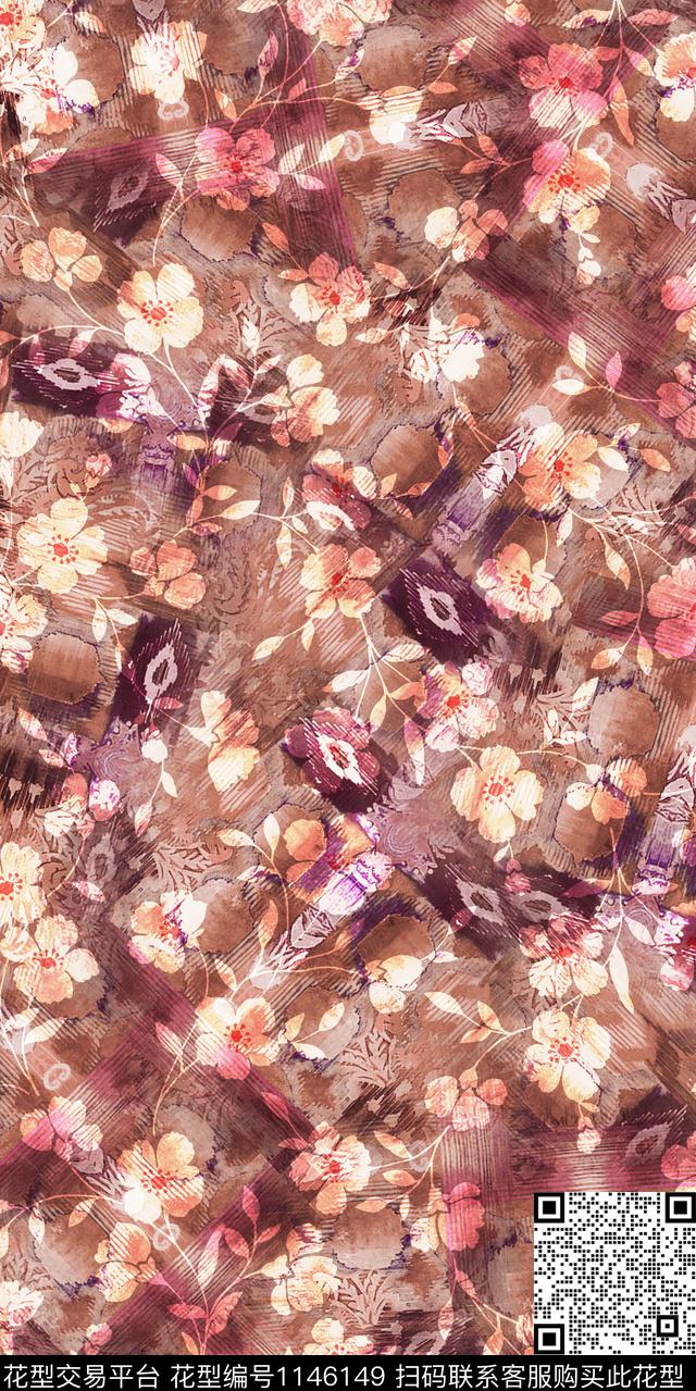 抽象棉麻大牌风数码印花华亿平台下载（图片编号: 1146149） - 瓦栏（Walan）