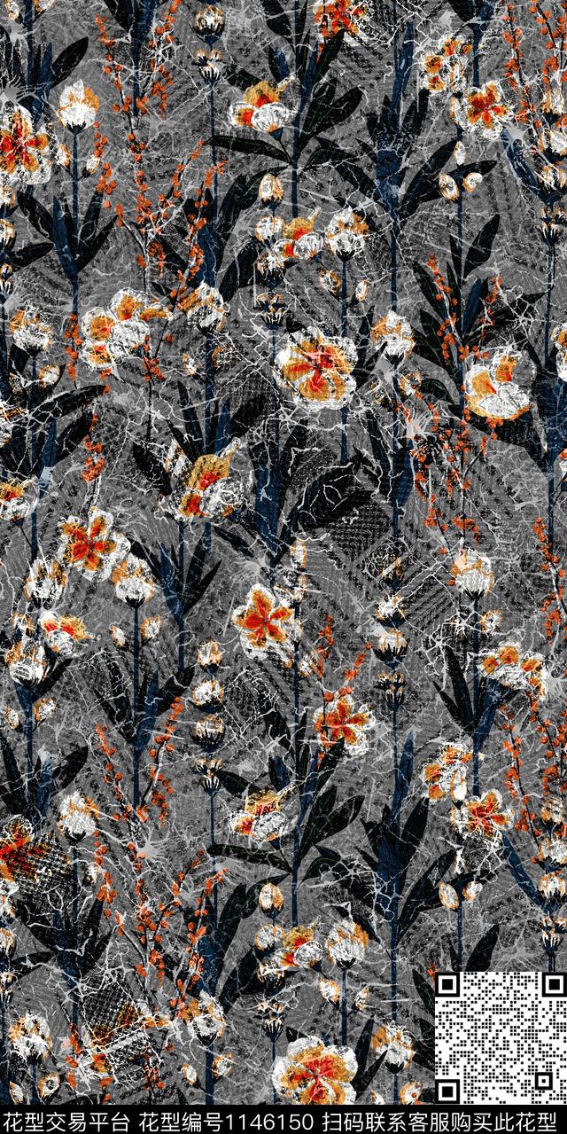 抽象棉麻大牌风数码印花华亿平台下载（图片编号: 1146150） - 瓦栏（Walan）