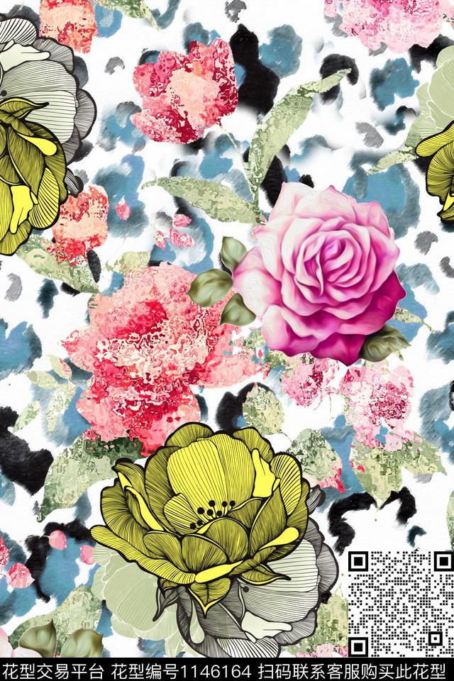 抽象复古大牌风数码印花华亿平台下载（图片编号: 1146164） - 瓦栏（Walan）