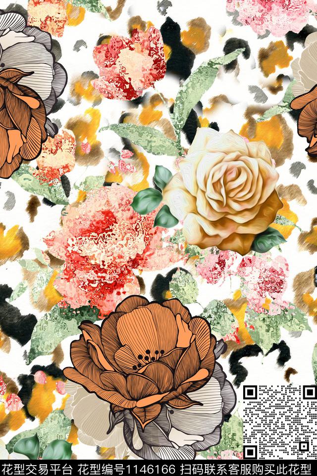 抽象复古大牌风数码印花华亿平台下载（图片编号: 1146166） - 瓦栏（Walan）